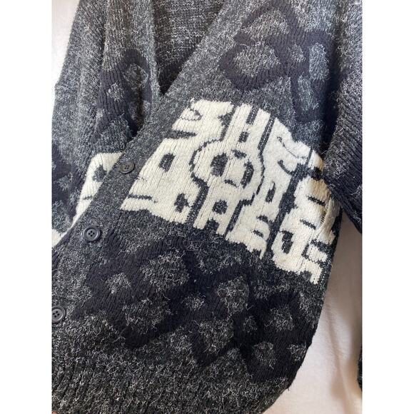 J.J BLU Size XL Black White Cardigan Sweater Vintage 80s 90s Geometric Print - Picture 3 of 7